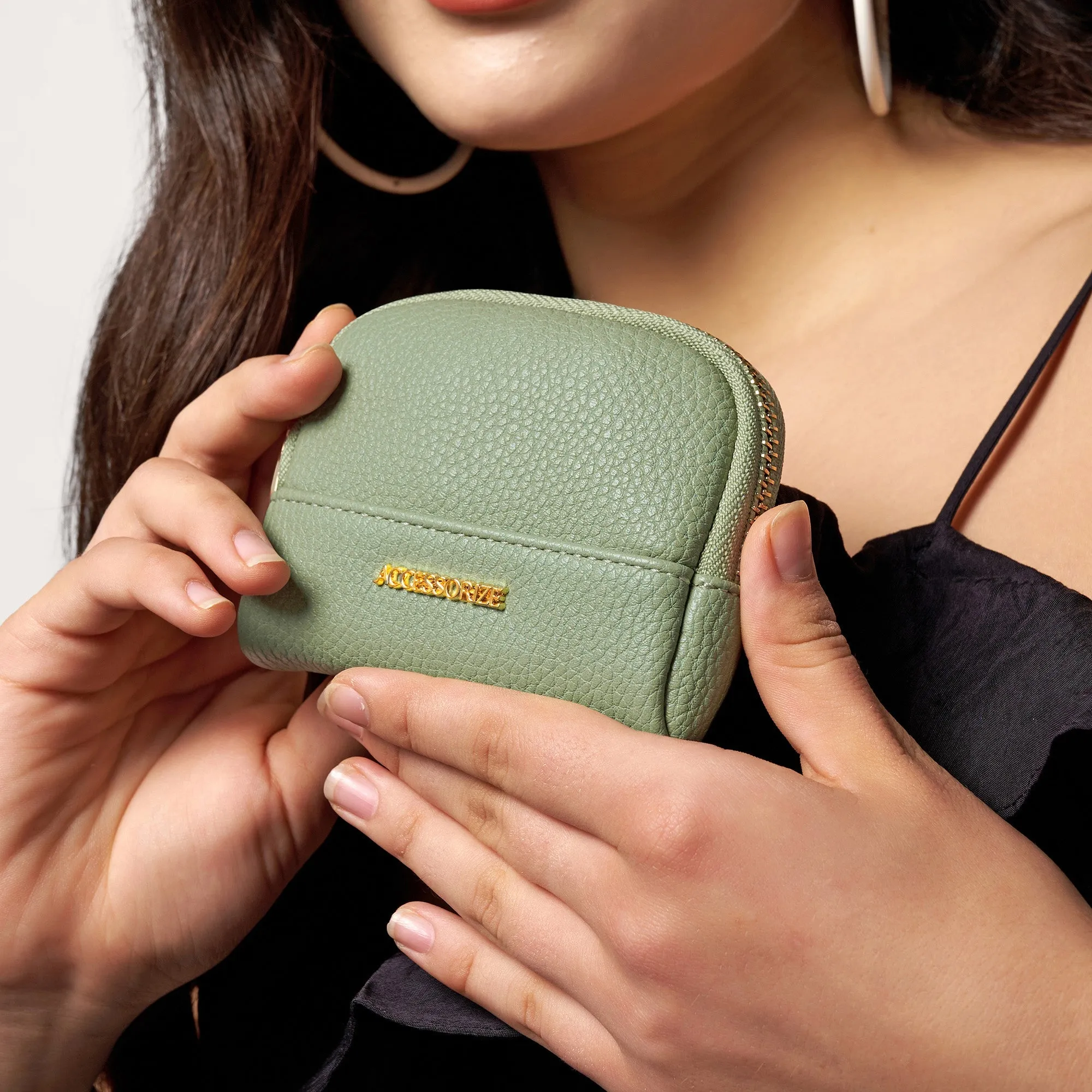 Accessorize London Women's Faux Leather Green Soft Crescent Coin Purse