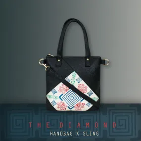 Block-Printed Diamond Handbag with Sling