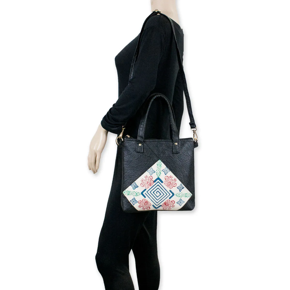 Block-Printed Diamond Handbag with Sling