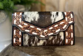 CLUCH COWHIDE TOOLED LEATHER WOMEN'S WALLET