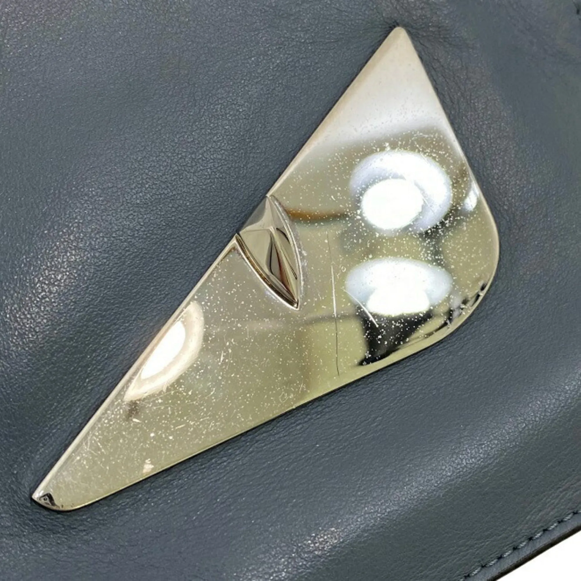 Fendi Clutch Bag Gray Silver Mon 7N0078 Plate Pouch Second Leather FENDI Women's Men's Dual