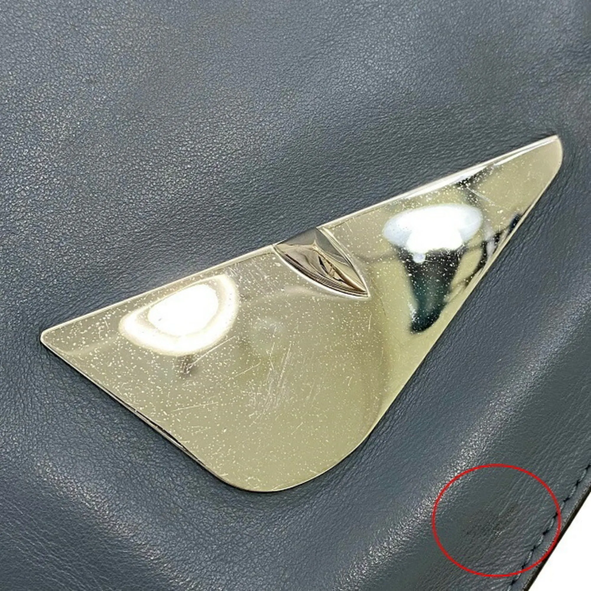Fendi Clutch Bag Gray Silver Mon 7N0078 Plate Pouch Second Leather FENDI Women's Men's Dual