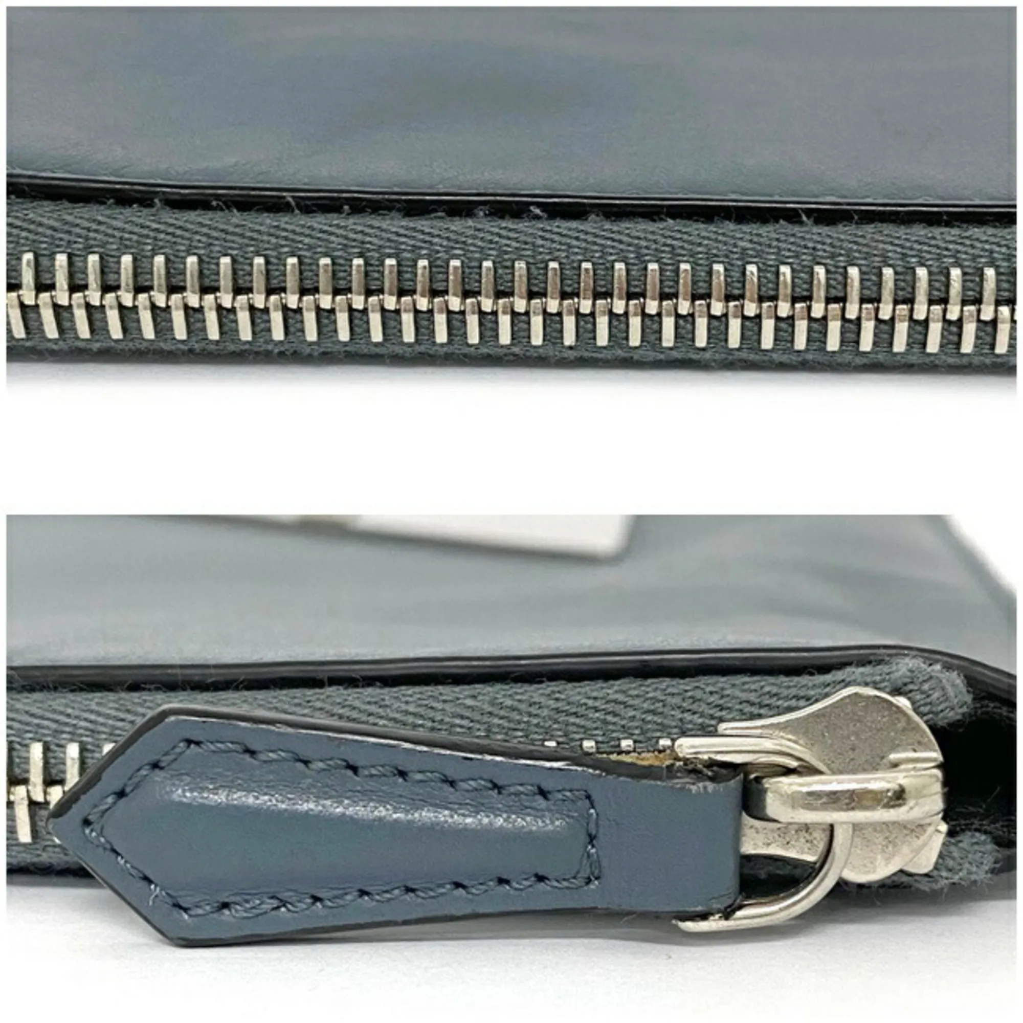Fendi Clutch Bag Gray Silver Mon 7N0078 Plate Pouch Second Leather FENDI Women's Men's Dual