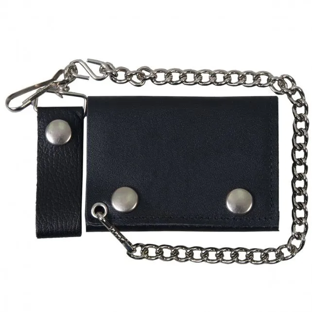 Hot Leathers Classic Black Leather Wallet w/ Chain American Made USA