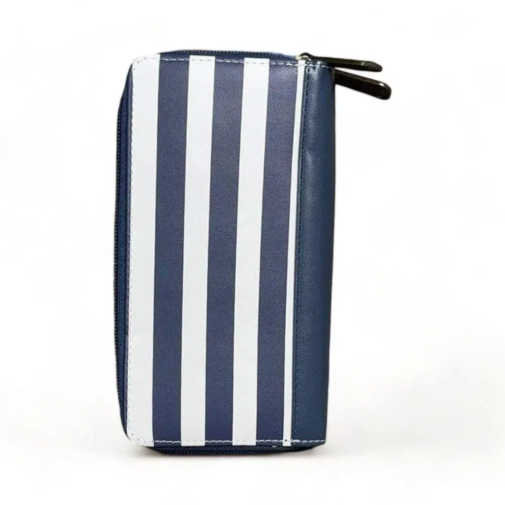 Large Wallet - PU Leather with Navy & White Stripes