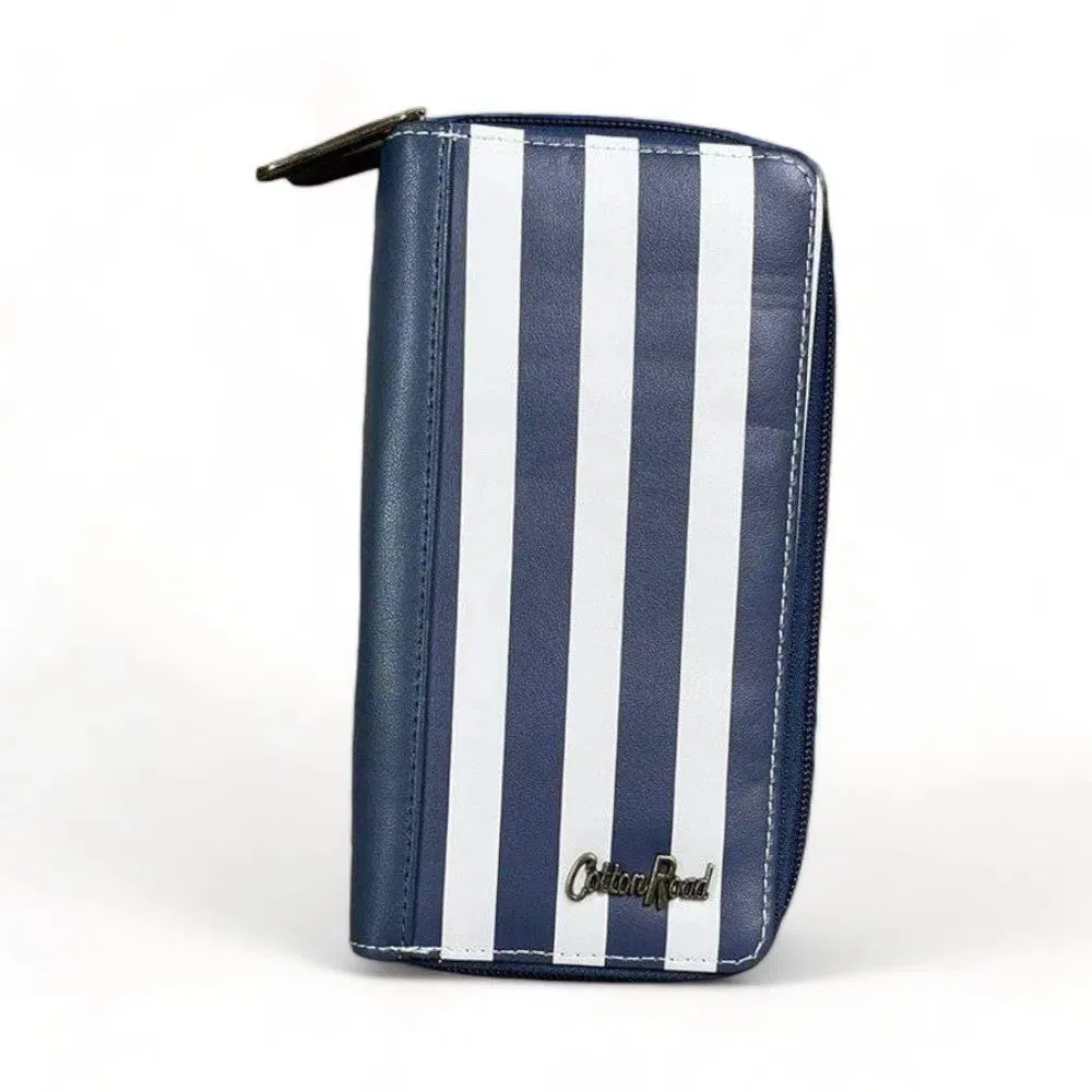 Large Wallet - PU Leather with Navy & White Stripes