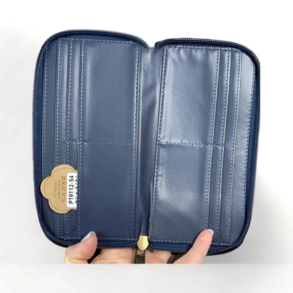 Large Wallet - PU Leather with Navy & White Stripes