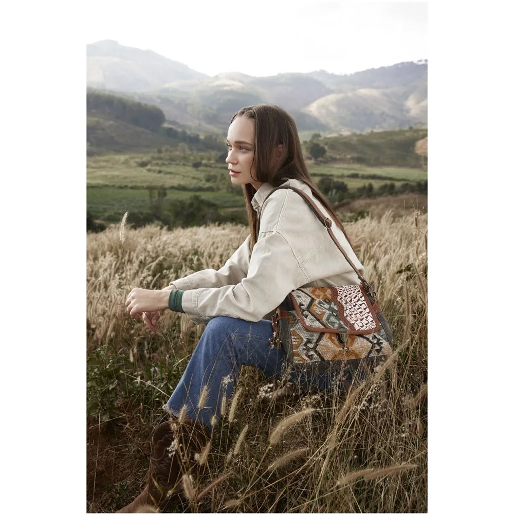 Myra Bag Seneca Falls Canvas, Leather, and Rug Messenger Bag Tote - 10.5" x 3" x 7.5"