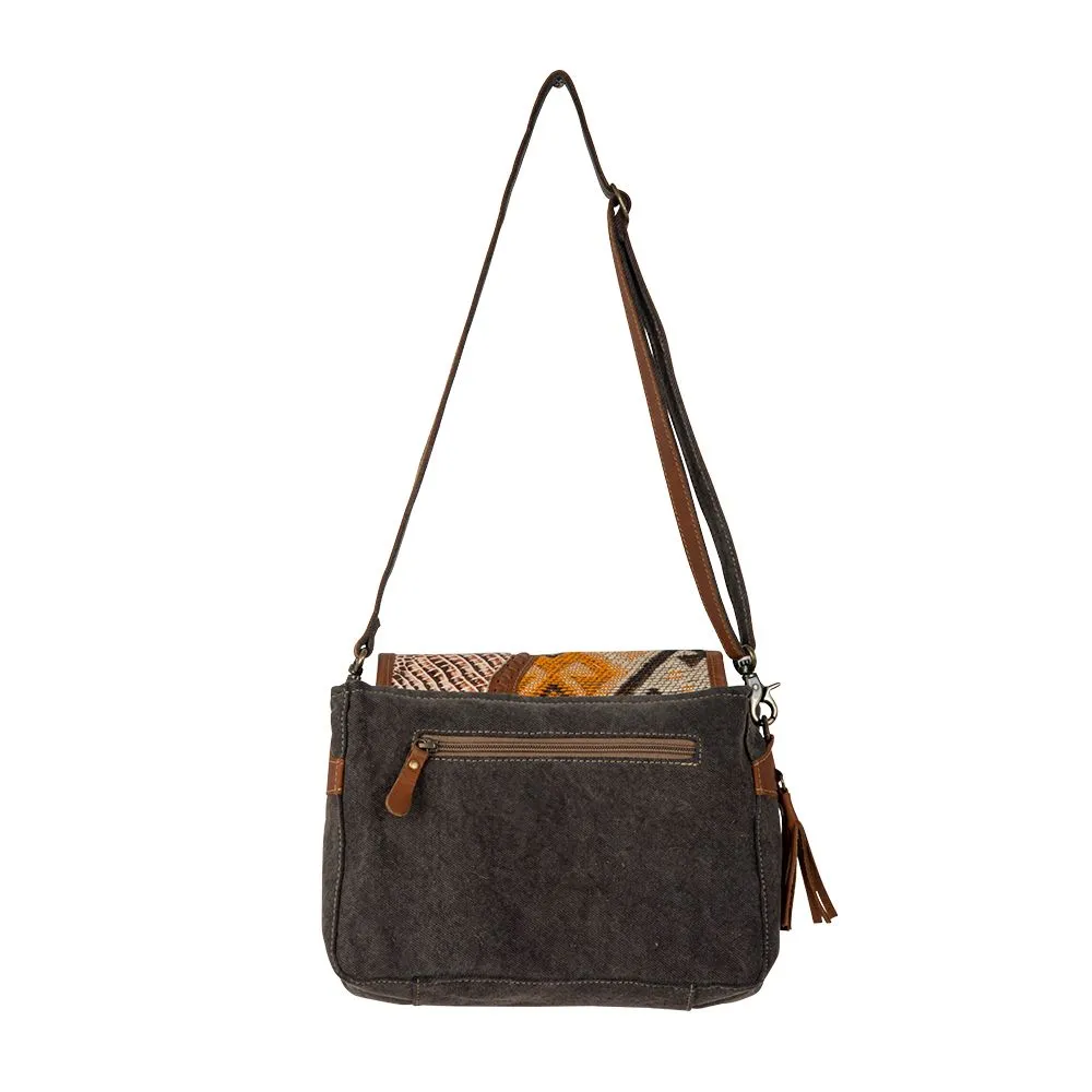 Myra Bag Seneca Falls Canvas, Leather, and Rug Messenger Bag Tote - 10.5" x 3" x 7.5"