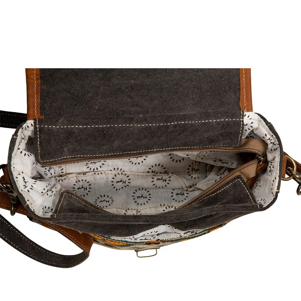 Myra Bag Seneca Falls Canvas, Leather, and Rug Messenger Bag Tote - 10.5" x 3" x 7.5"