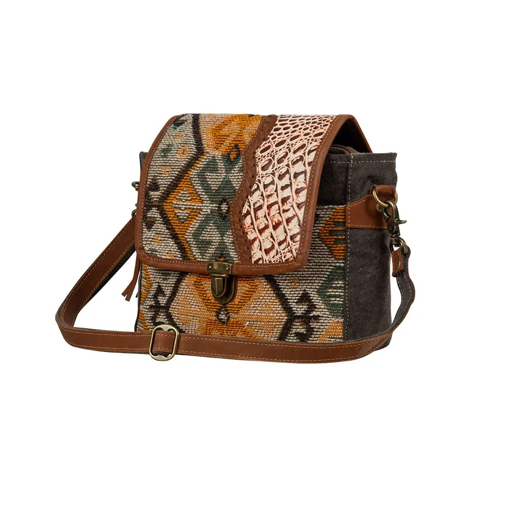 Myra Bag Seneca Falls Canvas, Leather, and Rug Messenger Bag Tote - 10.5" x 3" x 7.5"