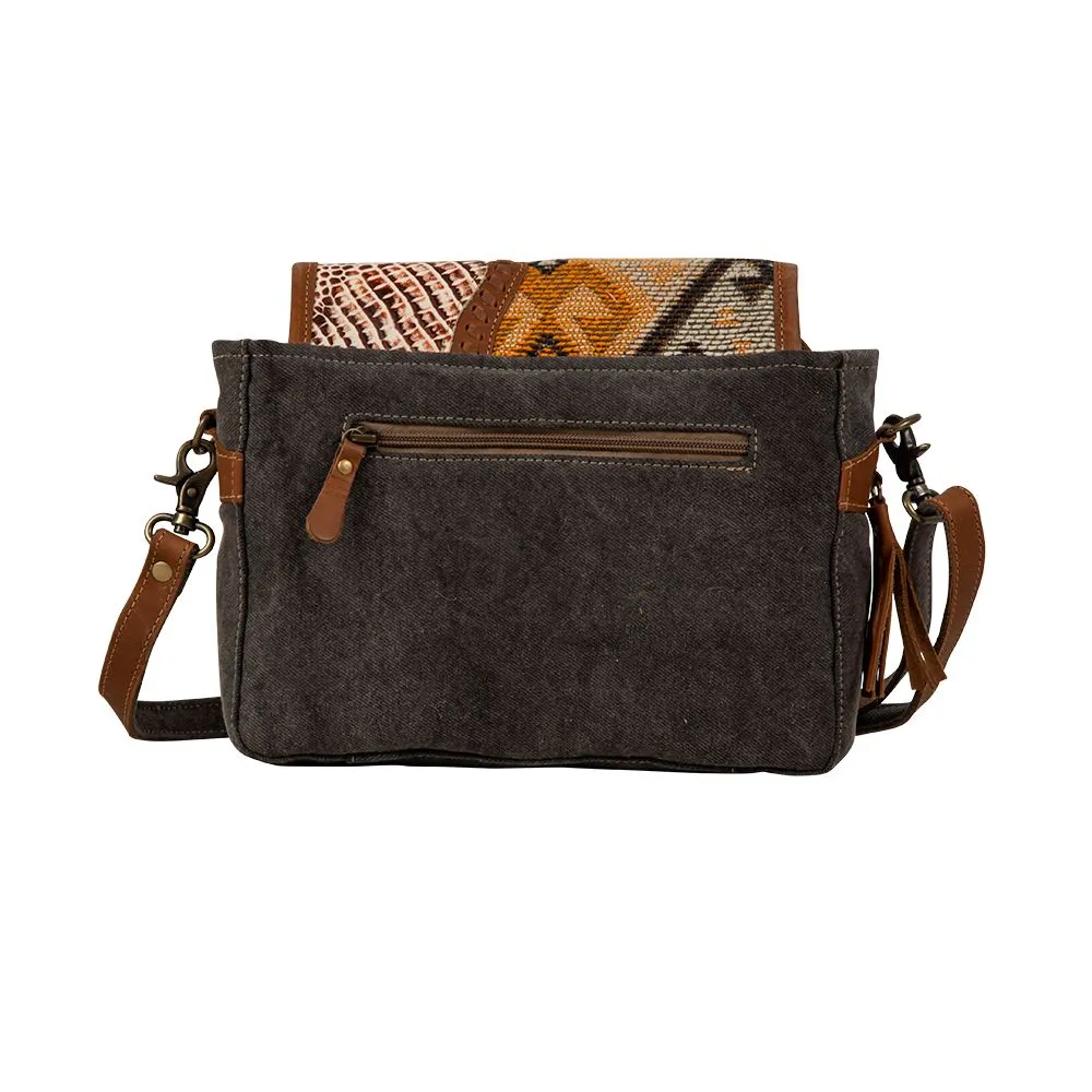 Myra Bag Seneca Falls Canvas, Leather, and Rug Messenger Bag Tote - 10.5" x 3" x 7.5"