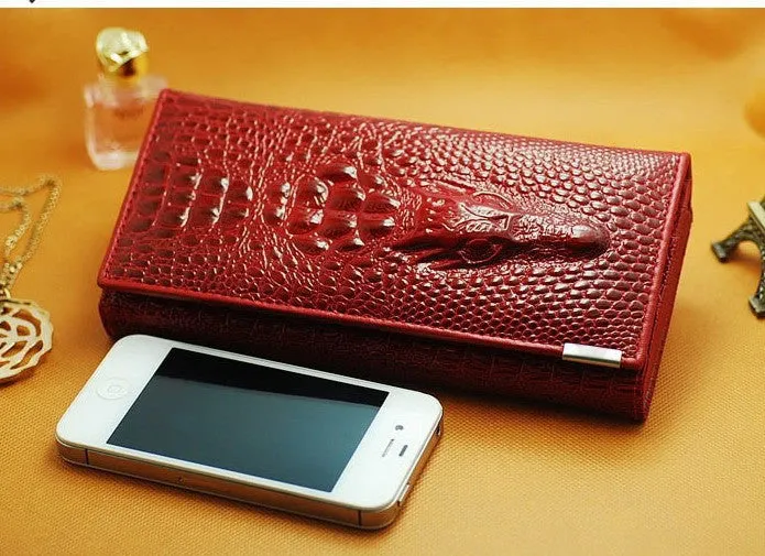 New Genuine Leather Wallets Brand Women' Wallets Crocodile 3D Purse Women's Clutches Fashion Leather Wallets