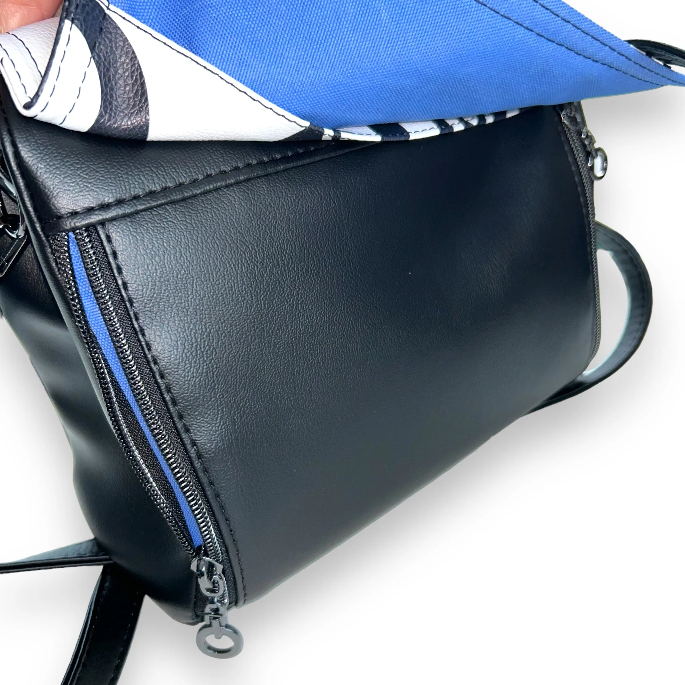 One of a Kind Handcrafted Black and White Handbag with Dual Zippered Pockets
