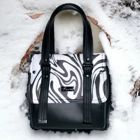 One of a Kind Handcrafted Black and White Handbag with Dual Zippered Pockets