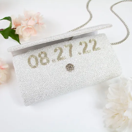 Personalized Mrs Beaded Clutch Purse (FOG)