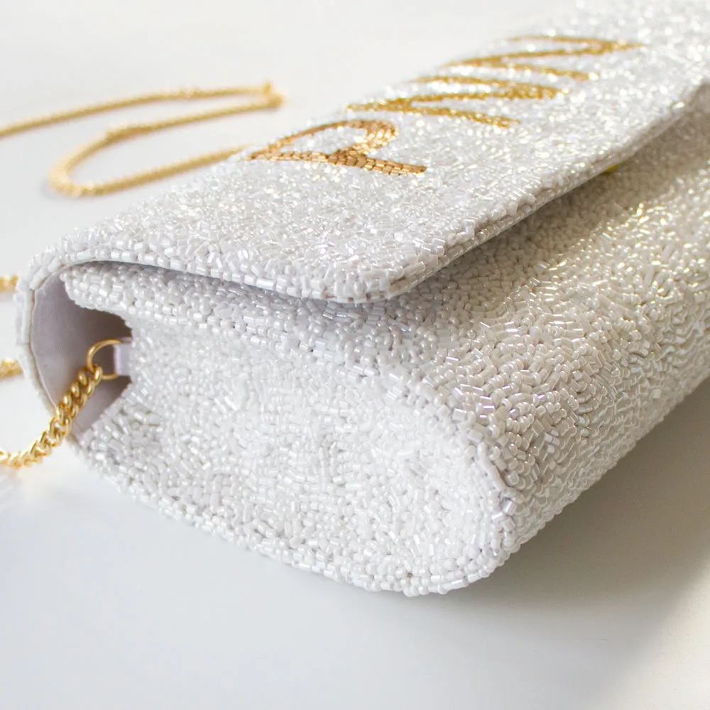 Personalized Mrs Beaded Clutch Purse (FOG)