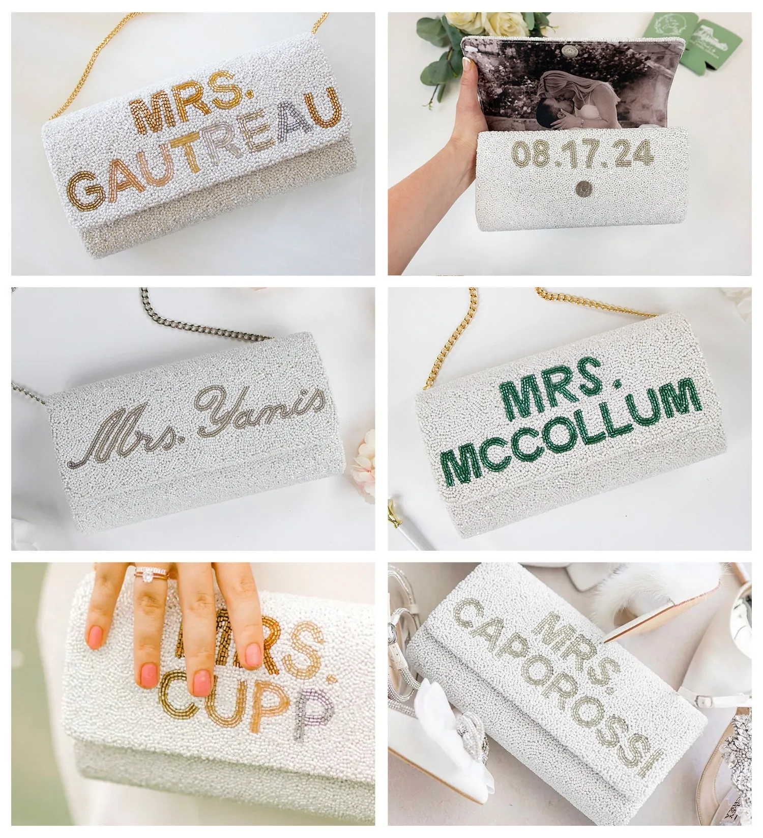 Personalized Mrs Beaded Clutch Purse (FOG)
