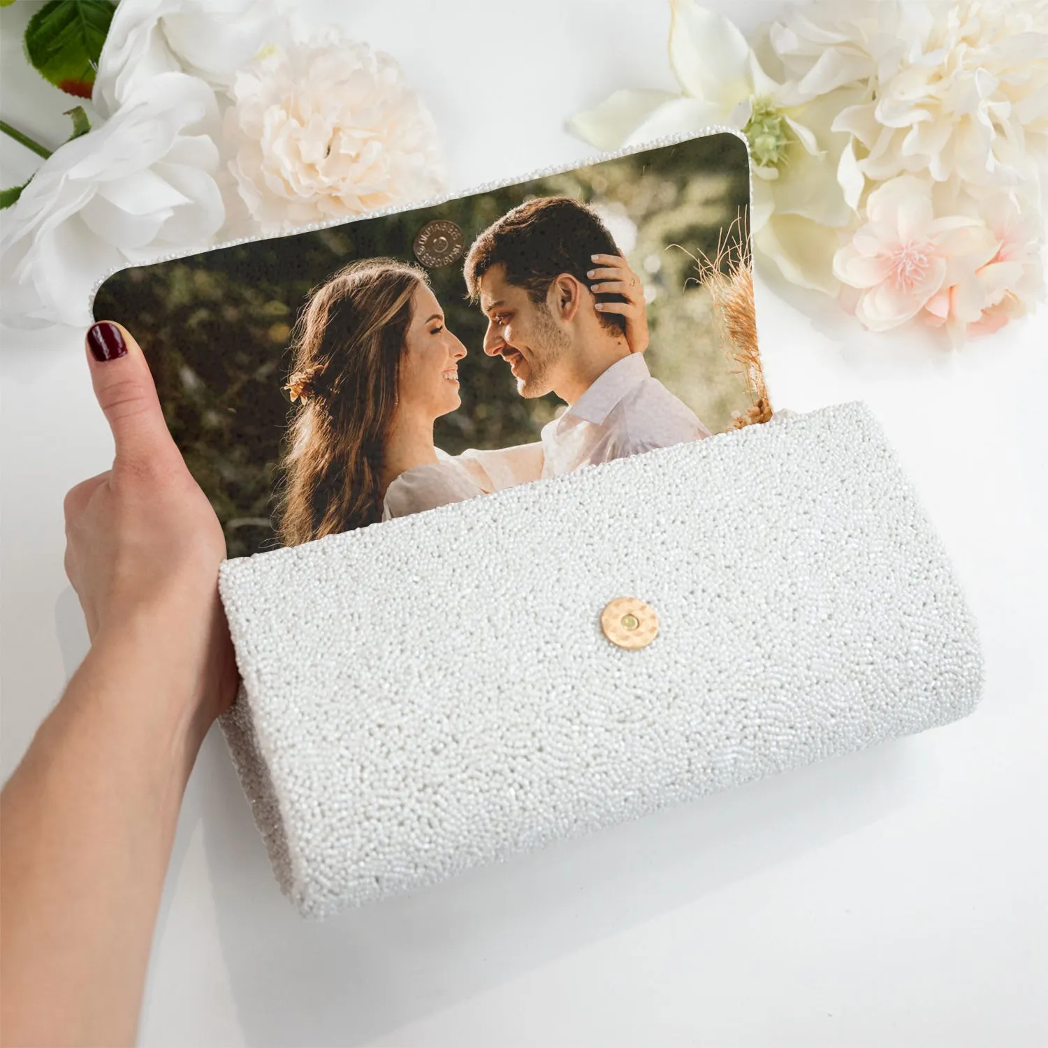 Personalized Mrs Beaded Clutch Purse (FOG)