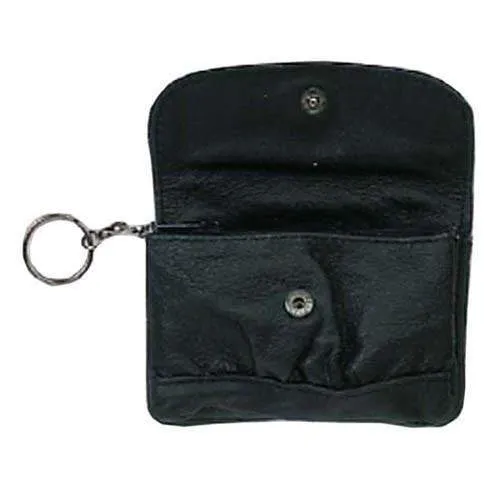 Small Black Leather Change Purse with Key Ring 828 (C)