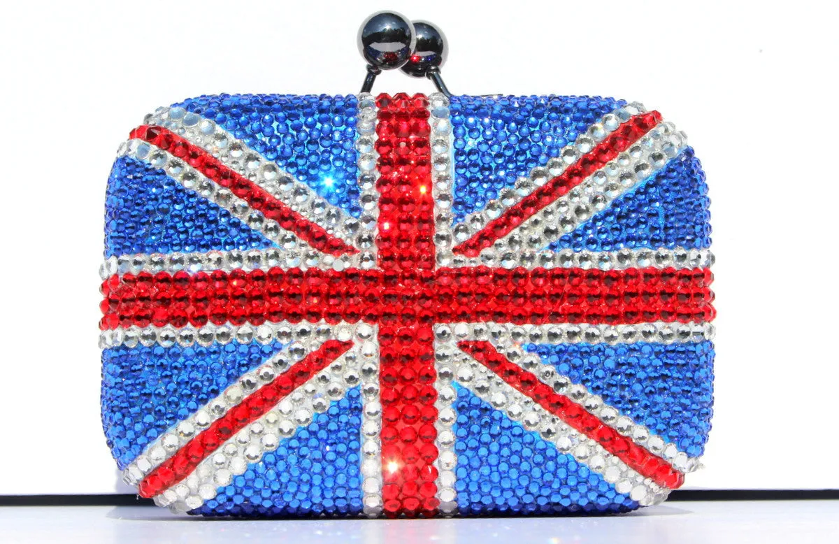 Swarovski Crystal Union Jack Clutch Purse with Chain