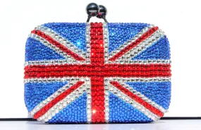 Swarovski Crystal Union Jack Clutch Purse with Chain