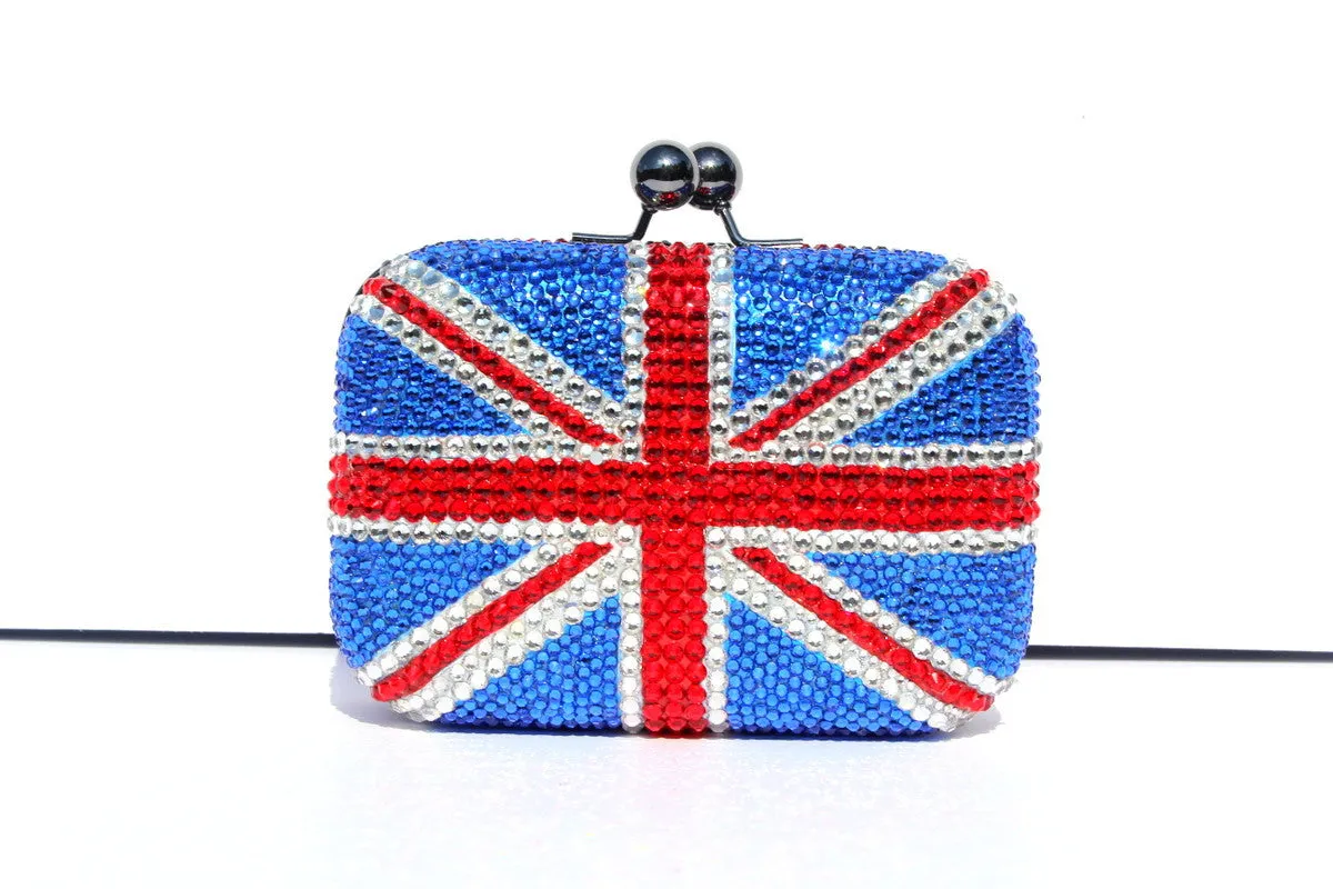 Swarovski Crystal Union Jack Clutch Purse with Chain