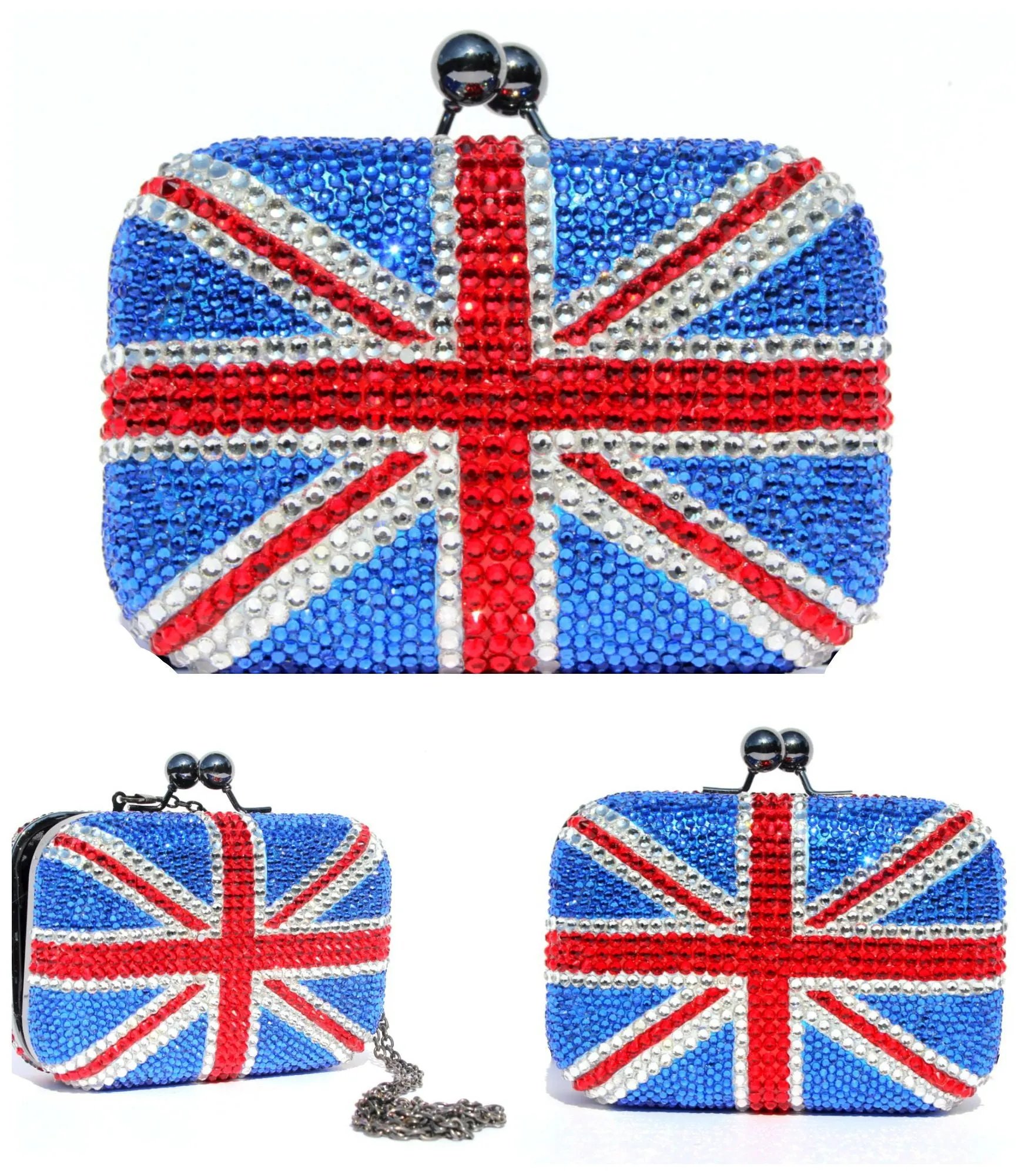 Swarovski Crystal Union Jack Clutch Purse with Chain