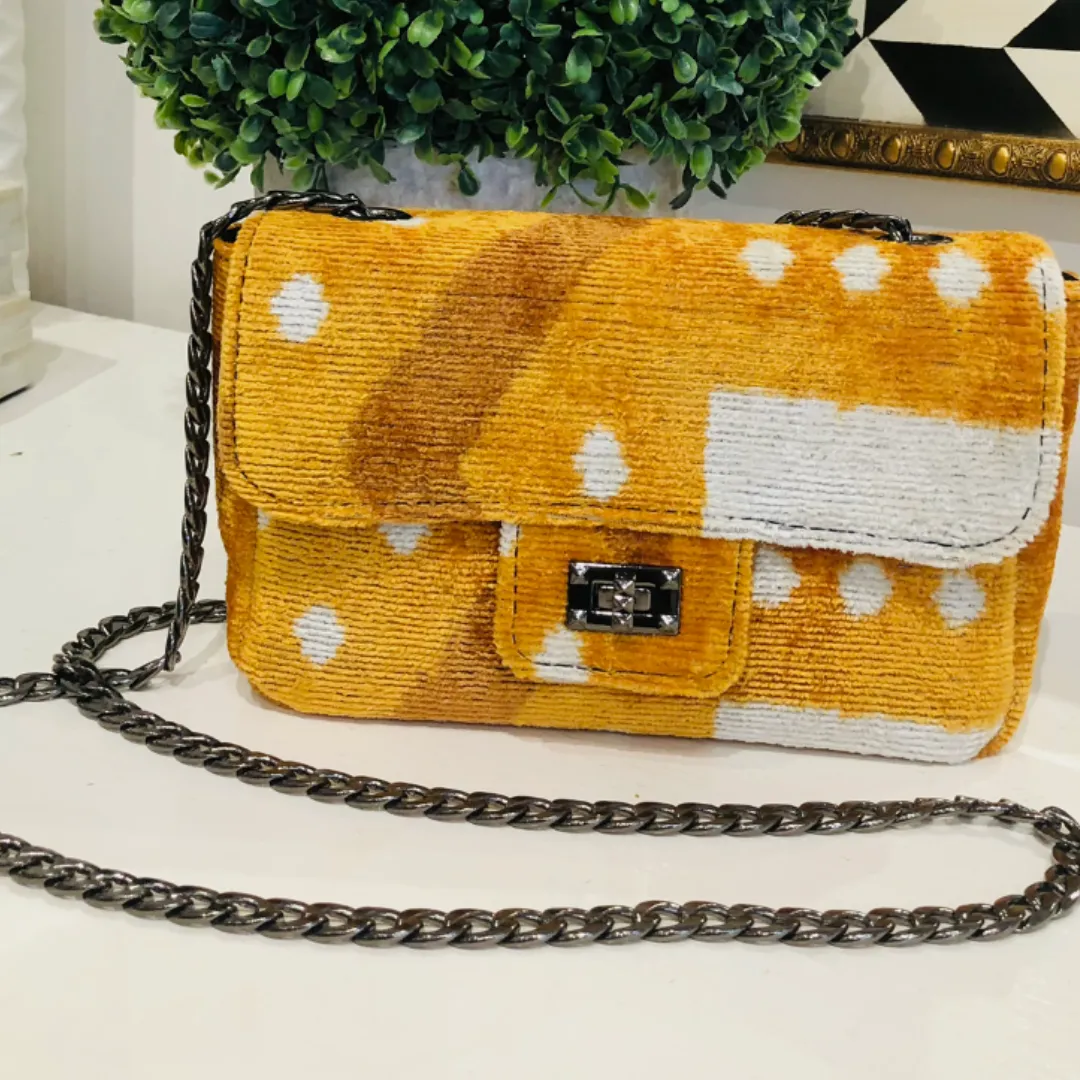 Teramasu One of a Kind Handmade Multi Color Zig Zag Design Silk Tapestry Purse