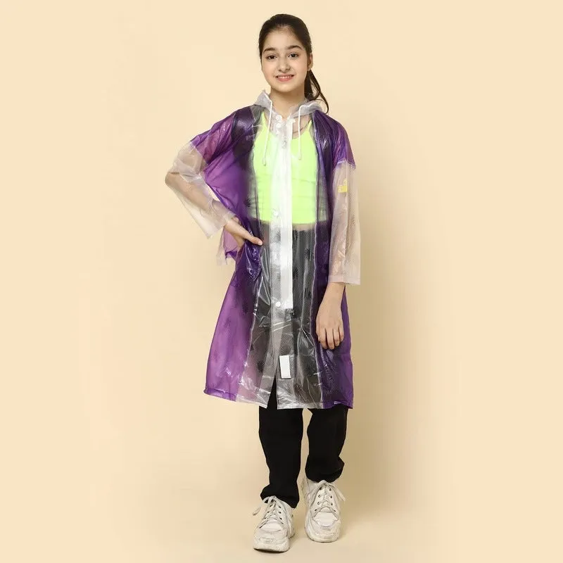 THE CLOWNFISH Archie Series Kids Waterproof PVC Longcoat with Adjustable Hood & Extra Space for Backpack/Schoolbag Holding. Plastic Pouch. Kid Age-10-11 years (Size-39-Green)