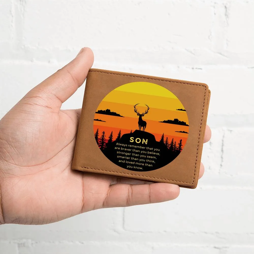 To Son Gift, Inspirational Graphic Leather Wallet, Mountain Deer You Are Braver Than You Think