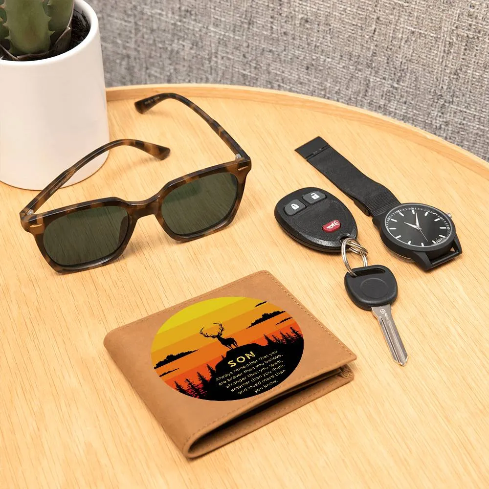 To Son Gift, Inspirational Graphic Leather Wallet, Mountain Deer You Are Braver Than You Think