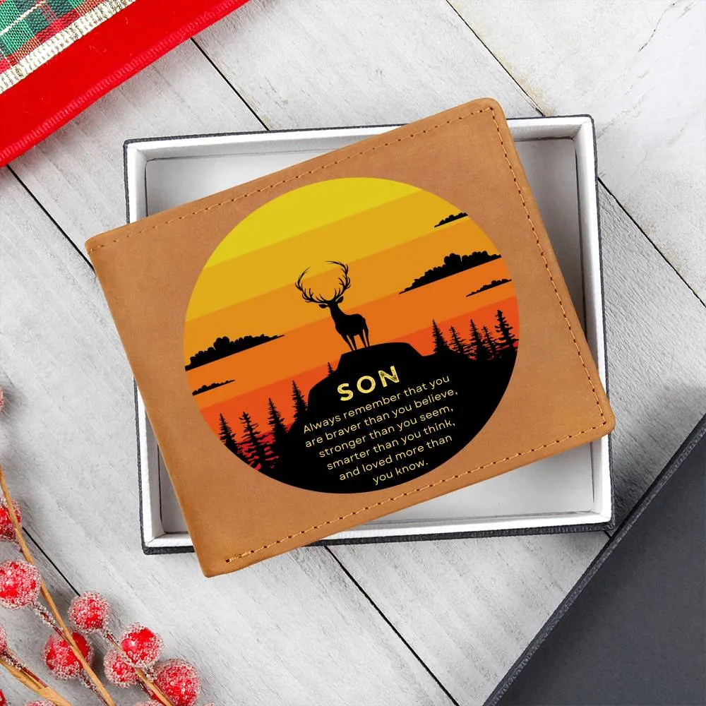 To Son Gift, Inspirational Graphic Leather Wallet, Mountain Deer You Are Braver Than You Think