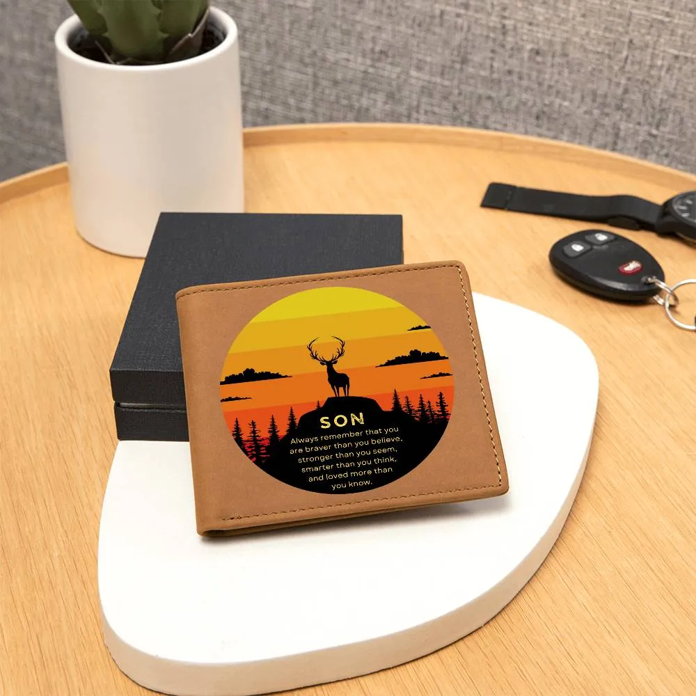 To Son Gift, Inspirational Graphic Leather Wallet, Mountain Deer You Are Braver Than You Think