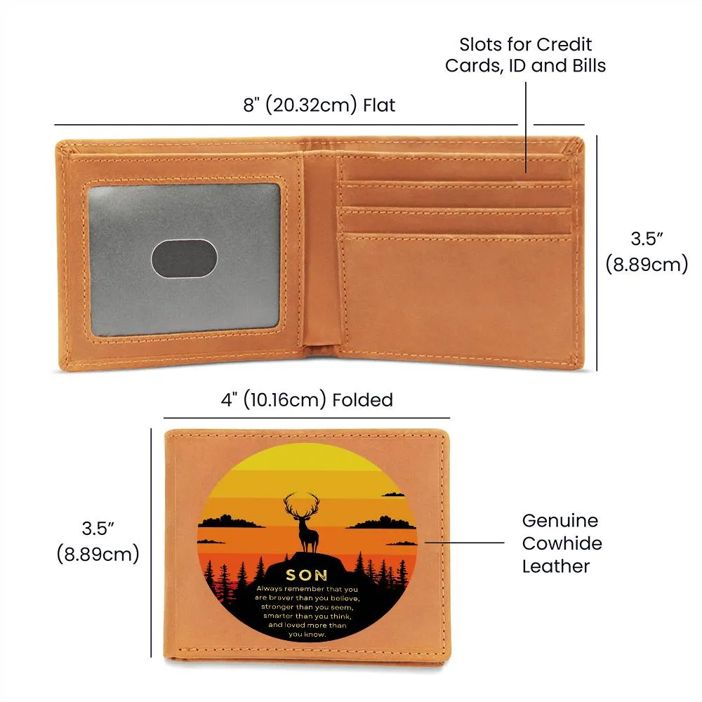 To Son Gift, Inspirational Graphic Leather Wallet, Mountain Deer You Are Braver Than You Think