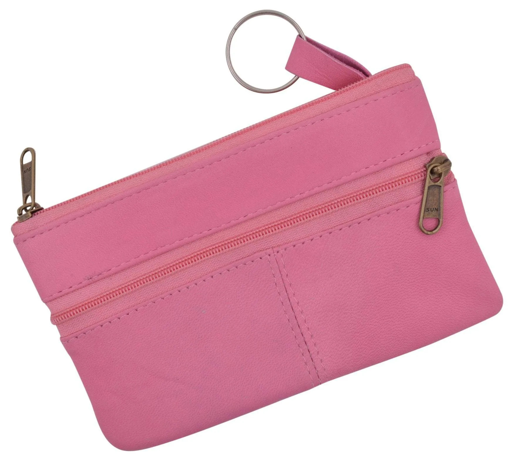 Women's Genuine Leather Large Coin Change Purse with Key Ring for Ladies