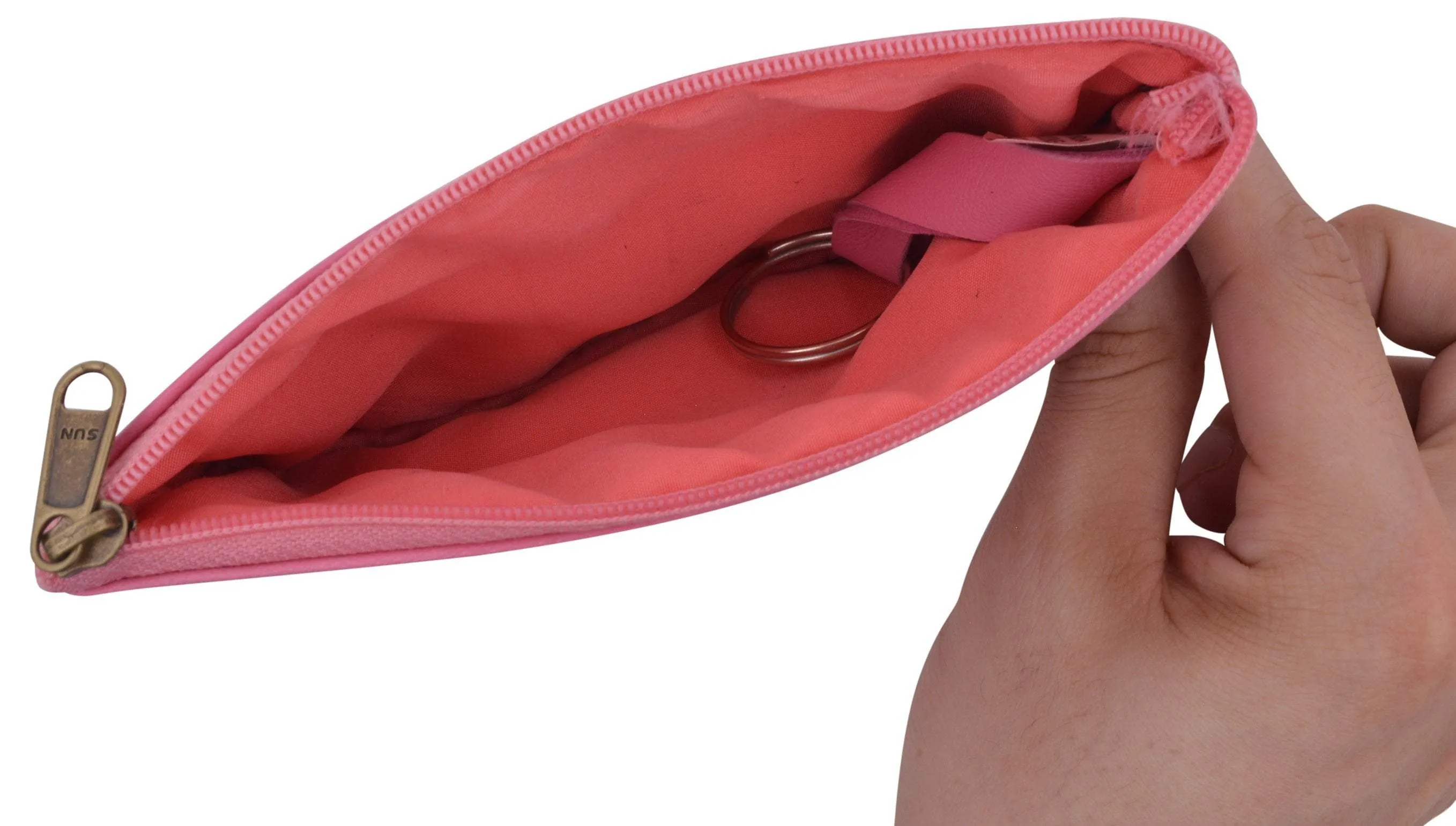 Women's Genuine Leather Large Coin Change Purse with Key Ring for Ladies