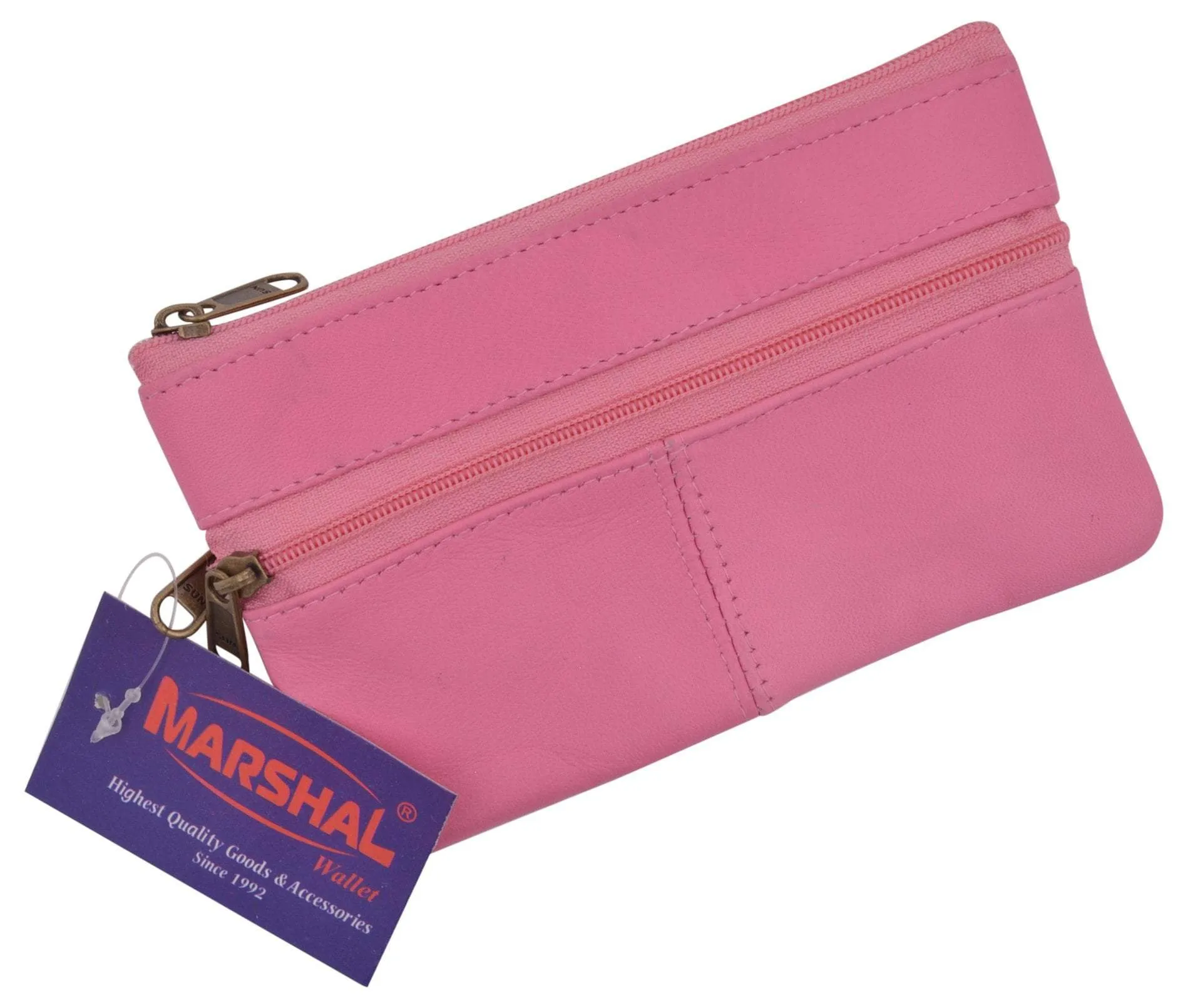 Women's Genuine Leather Large Coin Change Purse with Key Ring for Ladies